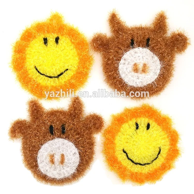 High quality lovely hand crochet acrylic animal cow and sun kitchen scrubber,kitchen cloth ,kitchen 