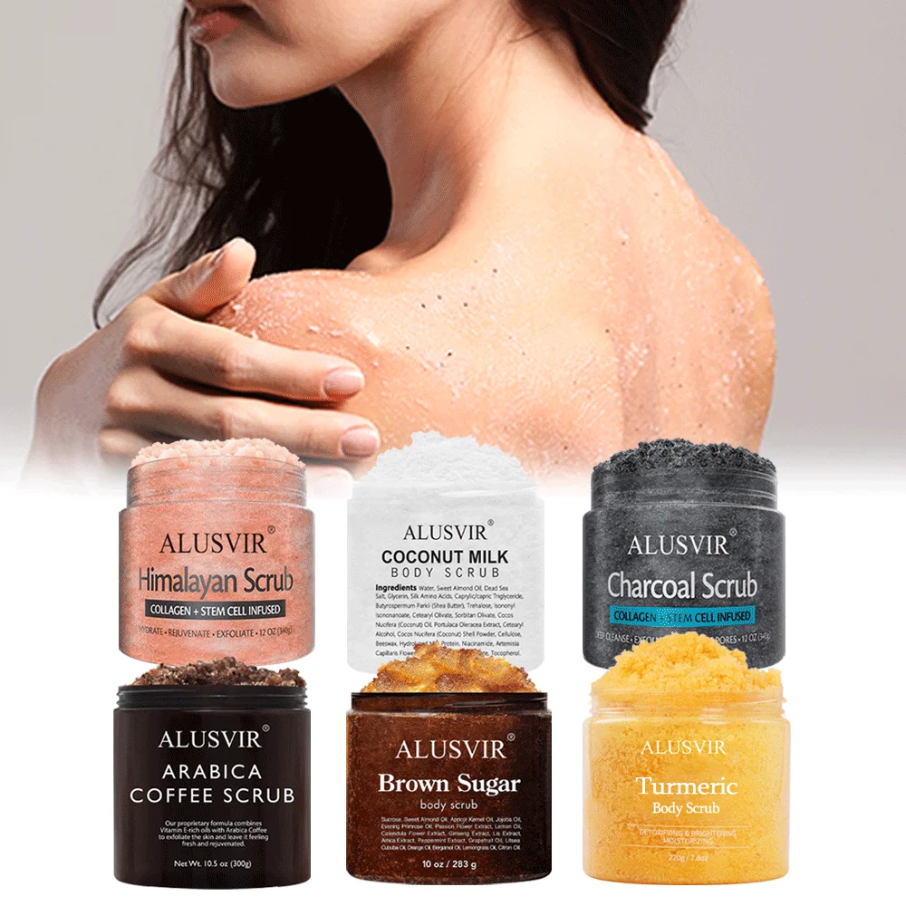 Private Label Brown Sugar Tumeric Coffee Himalayan Salt Charcoal Coconut  Bodyscrub Set Face Exfoliating Whitening Body Scrub