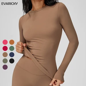 Wholesale Long Sleeve Crew Neck High Quality Workout Fitness Nylon Spandex T Shirt Breathable Custom logo Sports Yoga Gym Top