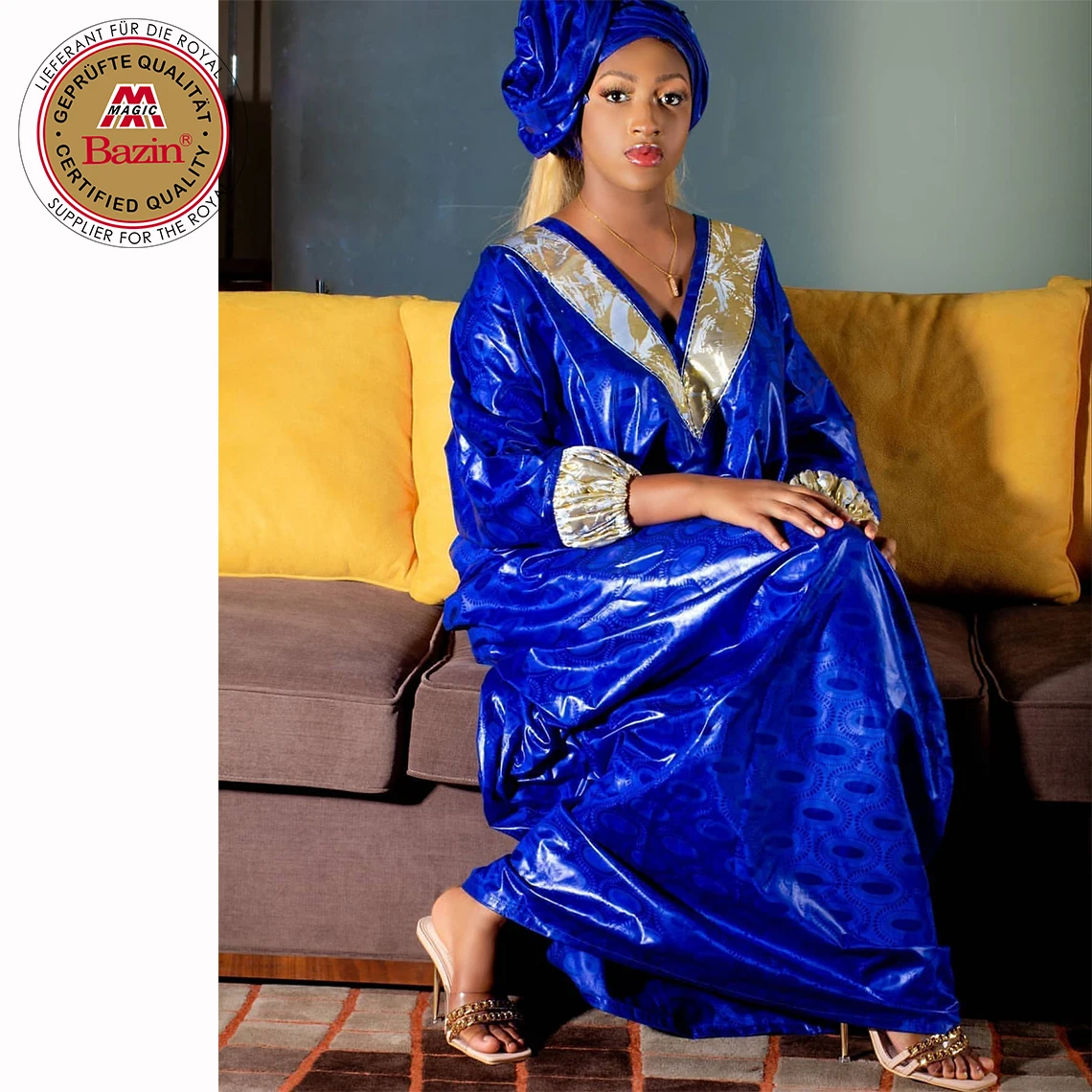 Robe africaine Bazin Riche avec broderie en brocart, robe de fête de  mariage pour femmes nigérianes, Boubou Dashiki bleu royal, tissu de grande  taille