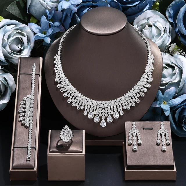 Luxury Dubai Nigeria CZ Jewelry Sets Women Wedding Bride Jewelry Set Party Accessories Design Necklace Earring Set