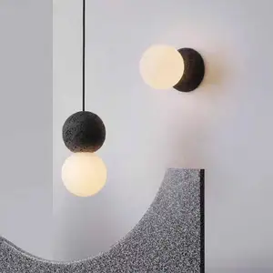 Zeal Lighting Small Hanging Cement Lamps Creative Glass Ball Pendant Lights for Kitchen Dinning Table