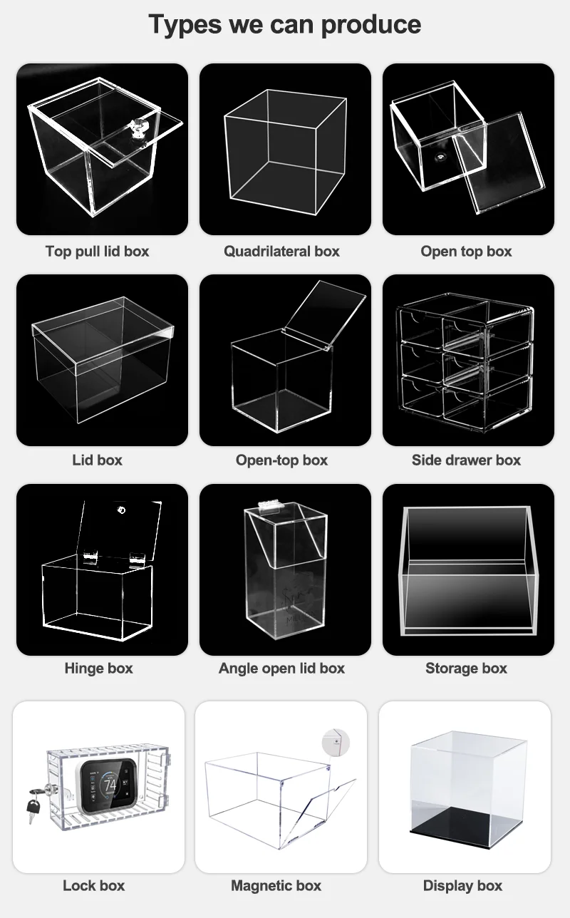 Factory Custom Large Small Acrylic Box Acrylic clear Boxes Display Big Acrylic Shoe Gift Candy Flower Storage Box