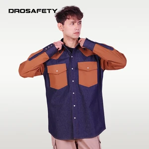Denim Fabric Combined Canvas Workwear Welded Shirt NFPA 70E ATPV 8.8 Flame Retardant Working Shirt