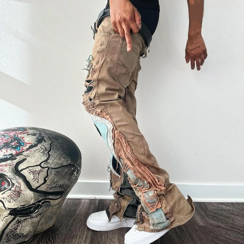 DiZNEW Jeans Maker Custom Designer High-waisted Baggy Oversized Acid-washed Vintage Wide-leg Torn Jeans Printed Jeans for Mens