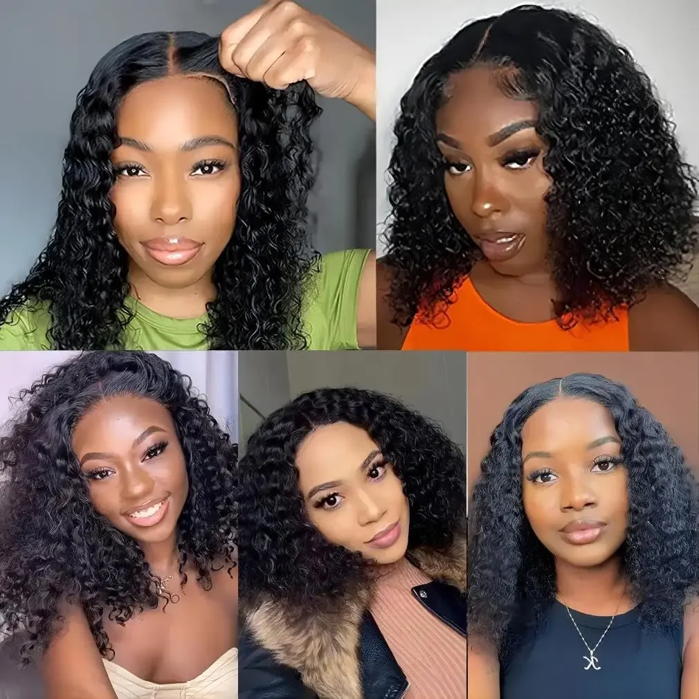 Bob Water Krøllede Parykker med Lace Frontal Ægte Hår_voghion.com