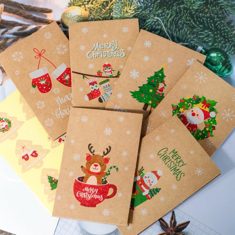 High Quality 6pcs/set Blank Kraft Paper Greeting Cards Folding Thank You Card With Envelopes And Sticker For Wedding Christmas supplier