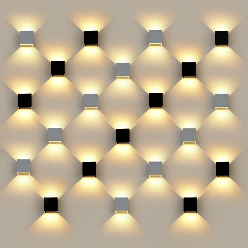 Projecteurs muraux carrés modernes à LED de 10 W pour usage intérieur et extérieur, base en aluminium IP65, éclairage orienté vers le haut et vers le bas