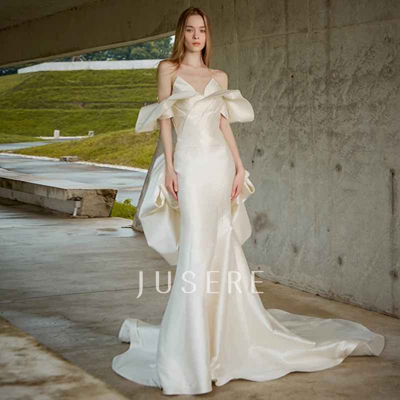 New Arrival Mermaid Wedding Dresses Off Shoulder Long Bridal Dresses Bow  Back Pleated Satin Wedding Gowns - Buy New Arrival Mermaid Wedding Dresses,Long  Bridal Dresses,Wedding Dresses Off Shoulder Product On Alibaba.Com