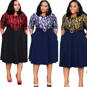 Plus Size Women's Japan Style Summer Loose Casual Office Dresses with Lace and Worsted Fabric