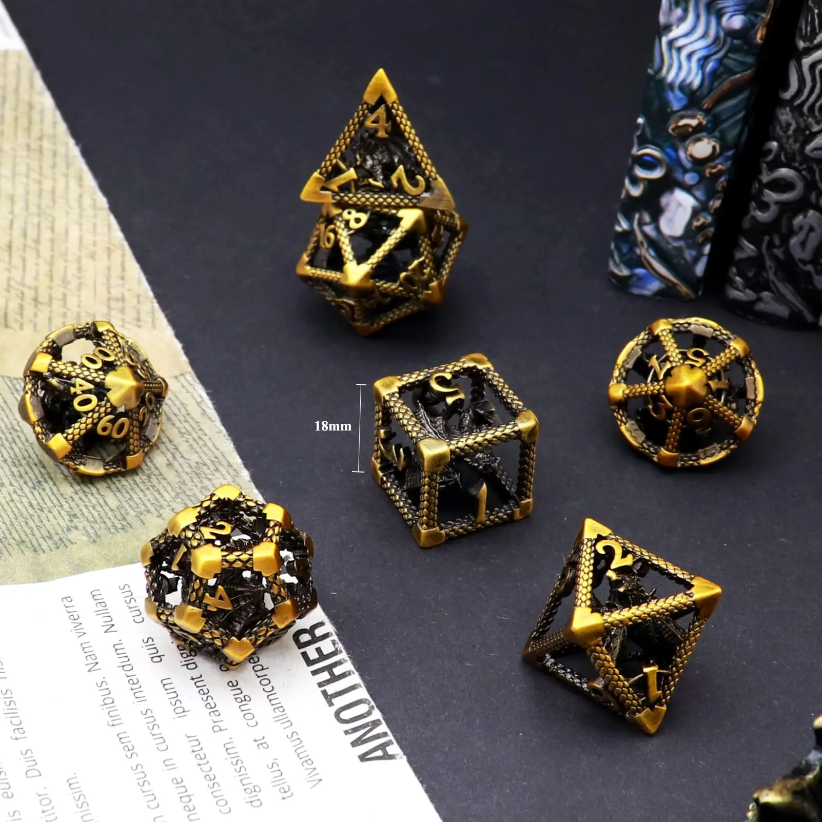 Metal Hollow Board Game Polyhedral Dice Set Sharp Edge Dungeons
