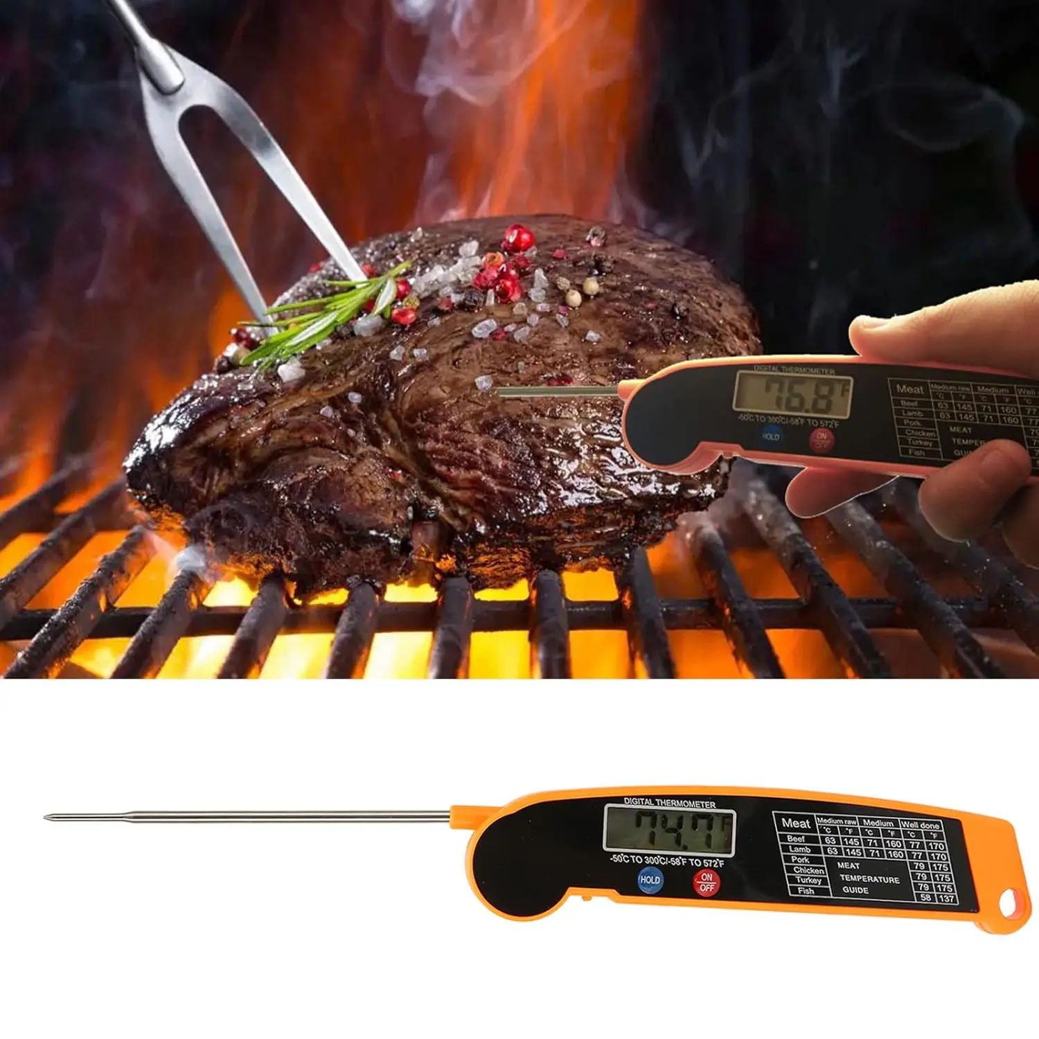 Manufactures Top Seller Accurate Food Electronic Thermometer Barbecue Thermometer Probe Folding Kitchen Thermometer
