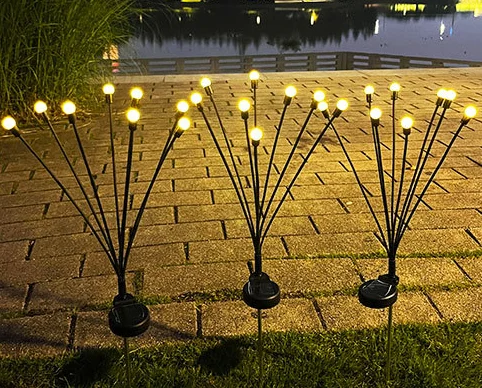 Solar Outdoor Path Lights With Fireflies Flickering Warm Light 