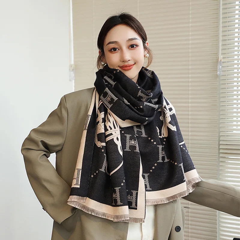 Warm Letter Print Cashmere Scarf For Women Winter Thick Shawl Wrap Echarpe  Fashion Pashmina Blanket Foulard 2022 New Bufanda