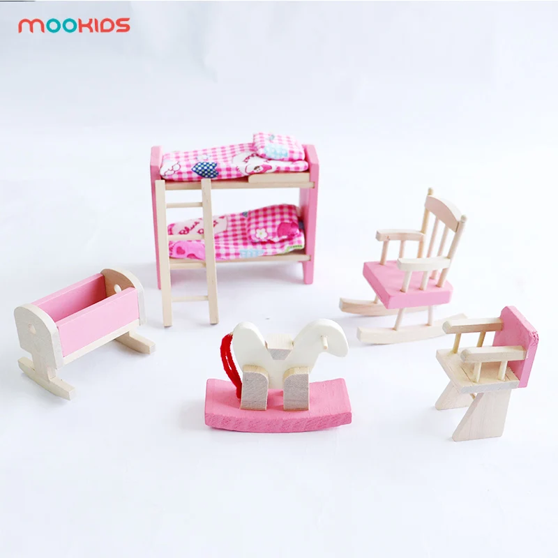 Детские деревянные игрушки ролевые игры Реквизит игры-пазлы двойная кровать деревянный кукольный домик маленькая мебель для