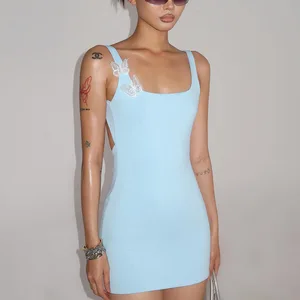 GX25234 Fashion Summer Clothing Boutique Sleeveless Mini Dress Elegant Backless Square Neck Casual Dresses