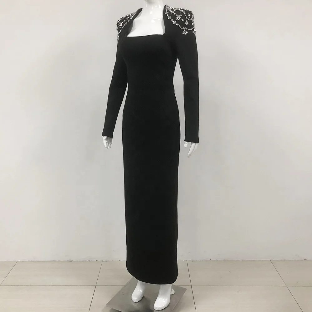 Winter New Luxury Diamond Tight Long Sleeve Dress for Women