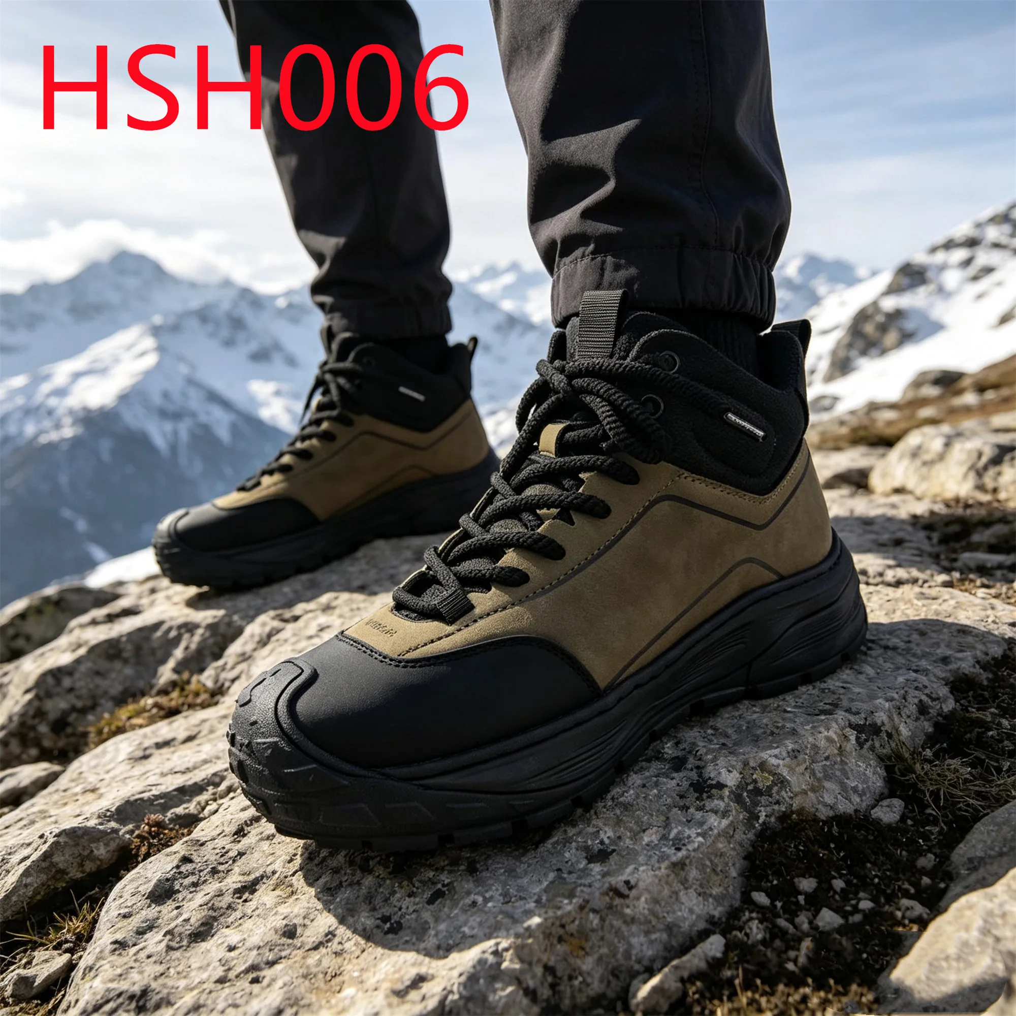 HY,Wild Camping Anti-shock Outsole with Stitching Hua Singh Hiking Boots Cool Mas Mesh Fabric Black/brown Alpine Boots HSH006