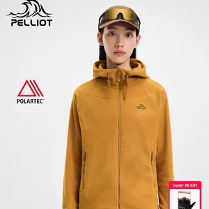 Pelliot Lightweight Polartec Outdoor Fleece Jacket for Women Winter Sports Coat Hood Front Logo Windproof Thermal Casual Top