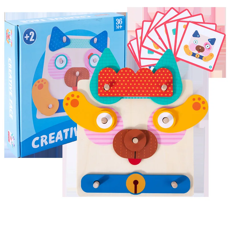 HOYE CRAFT Educational Toy Matching Expression Puzzle Assemble Blocks Toy Wooden Face Puzzle
