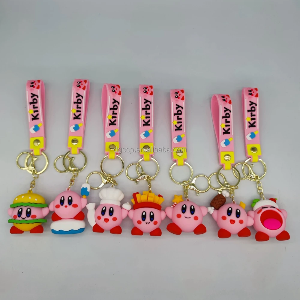 New 7 Design Factory Outlet Japanese Games Kirbies Keychain 3d Pvc Rubber Key Chain Kirbys Keychain