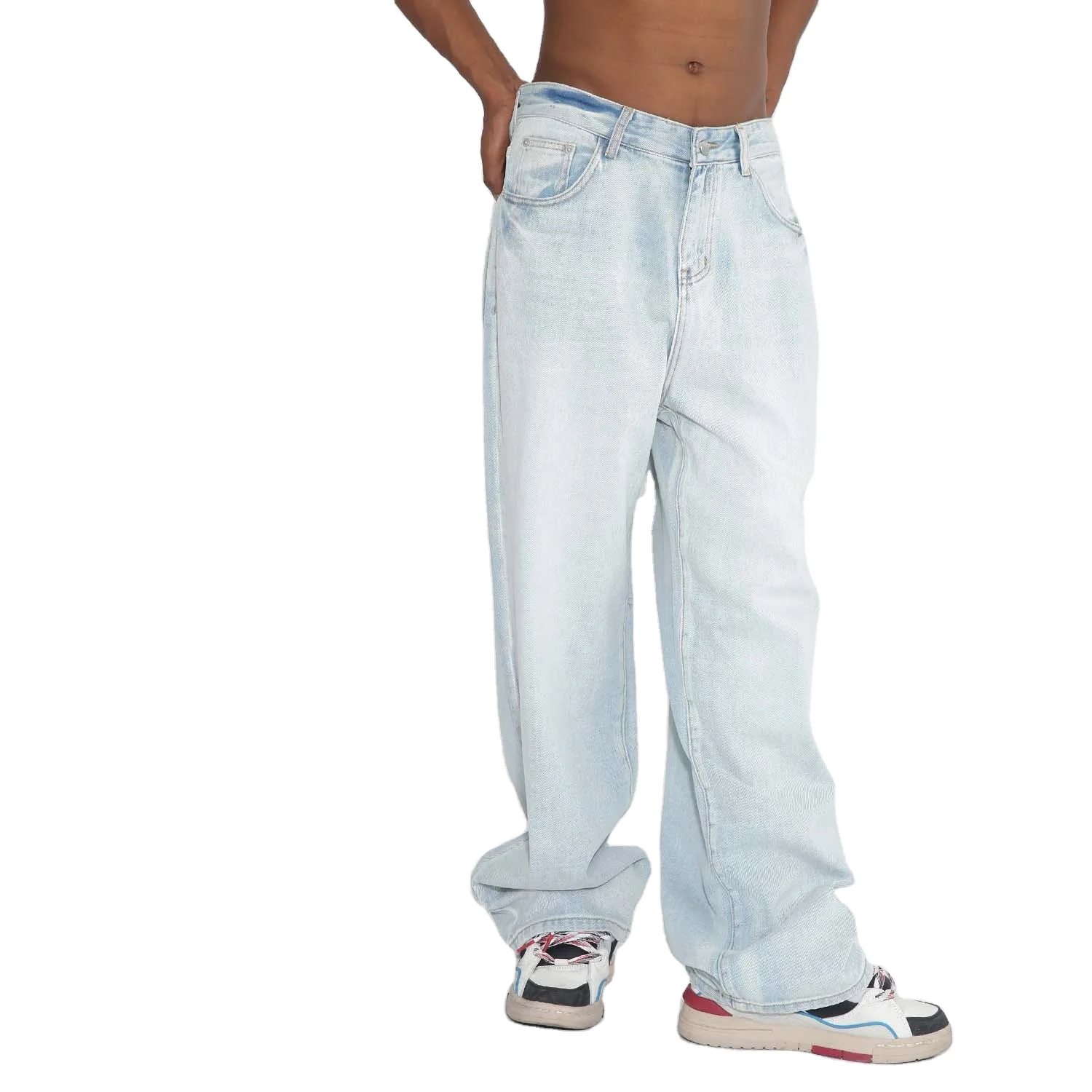 2024 Nuovo produttore di colore semplice dritto Jeans azzurri chiari dal design personalizzato per uomo_voghion.com