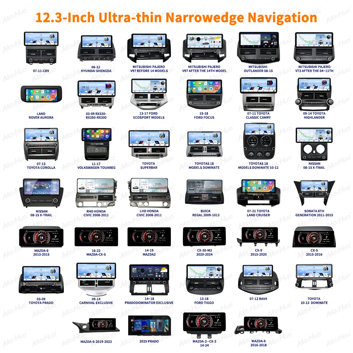 Meihua 12.3inch Portable Car Audio Dashboard Panel for Lexus RX300-350 2004-2007 Capacitive Touch Screen Android OS Built-in