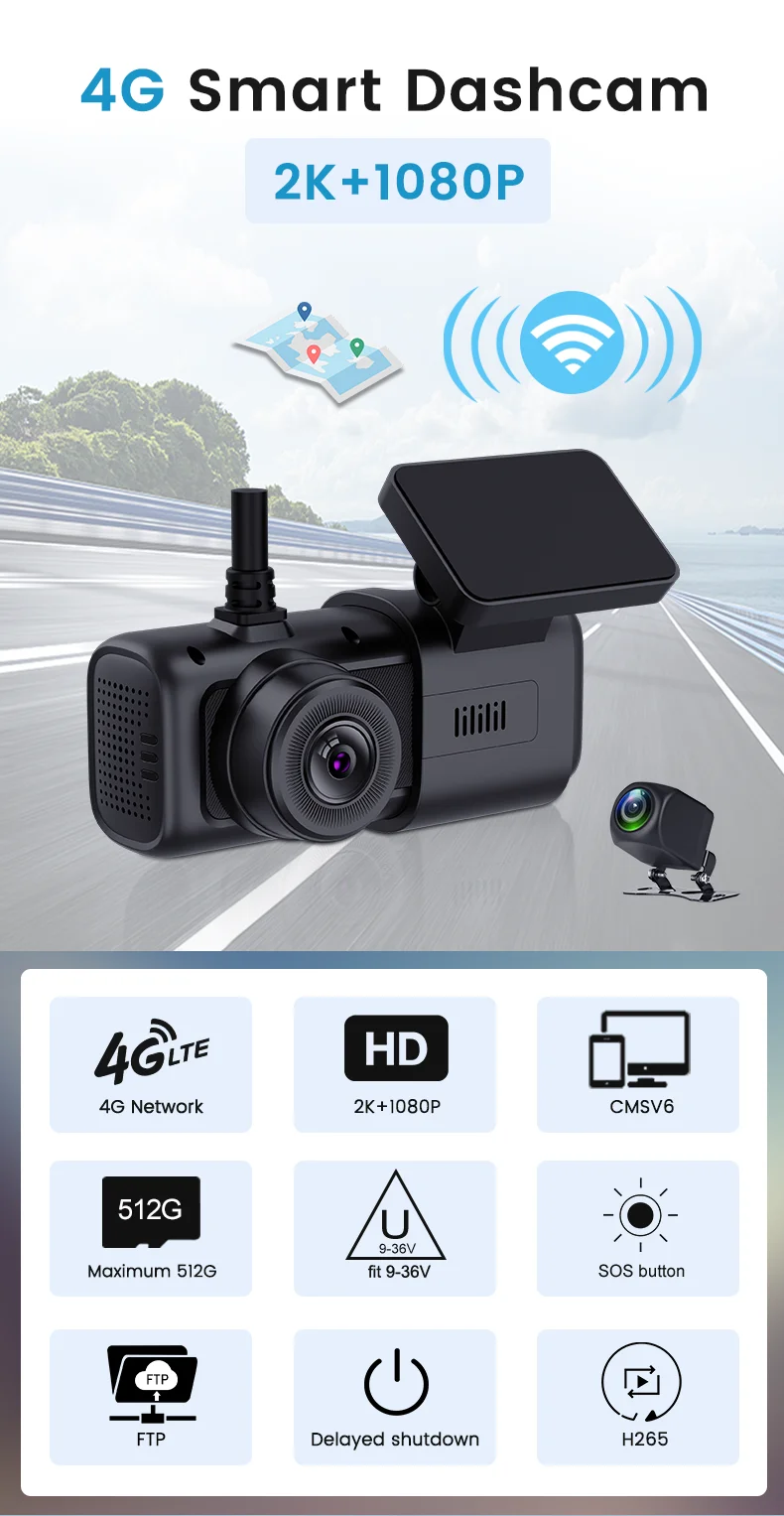 4G Mini Dashcam with 2K Dual Lens Record & WIFI GPS Tracking