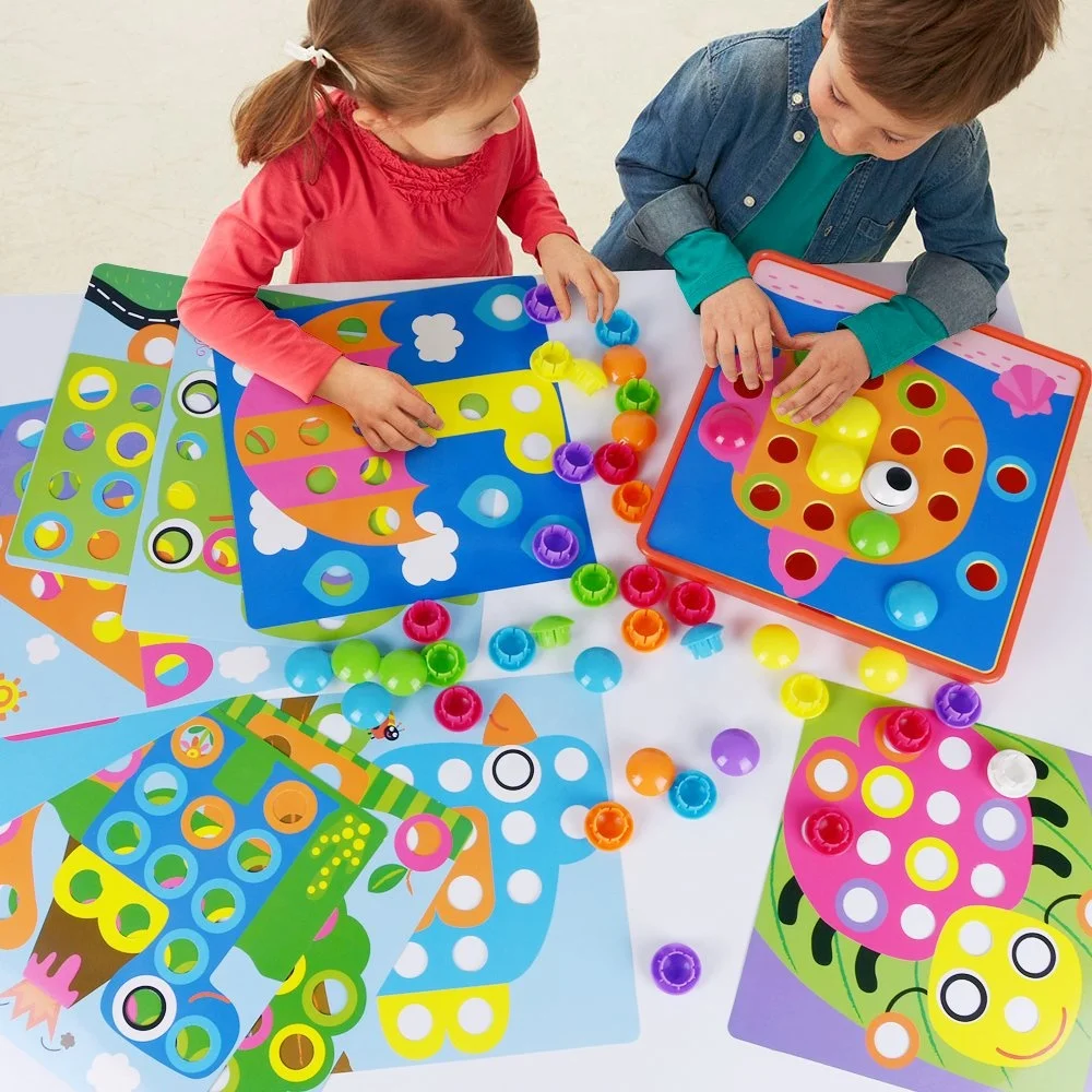 Stem Early Learning Educational Toys DIY Mosaic Pegboard Mushroom Nails Matching Puzzle Game