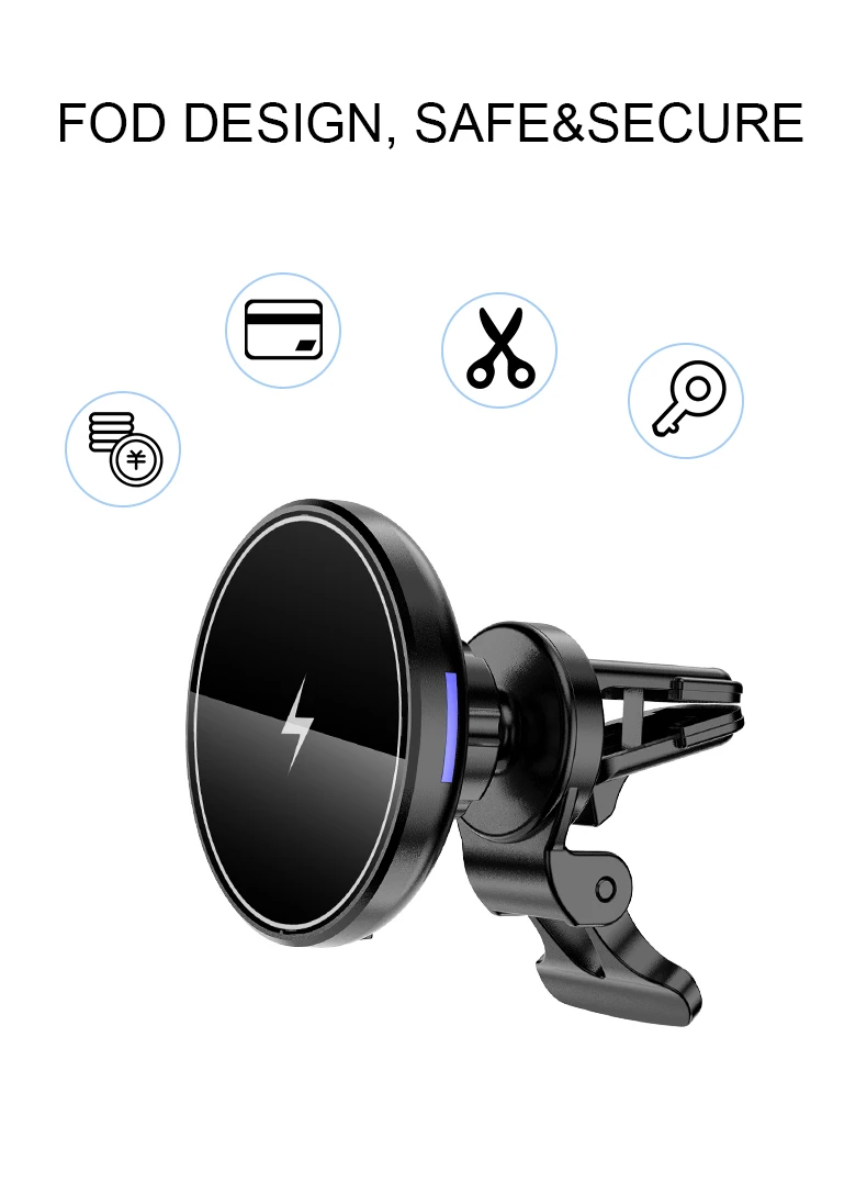 2021 New Arrivals 360 Degree Rotation Quick Charge Overvoltage Protection Wireless Car Charger Magnetic Suction