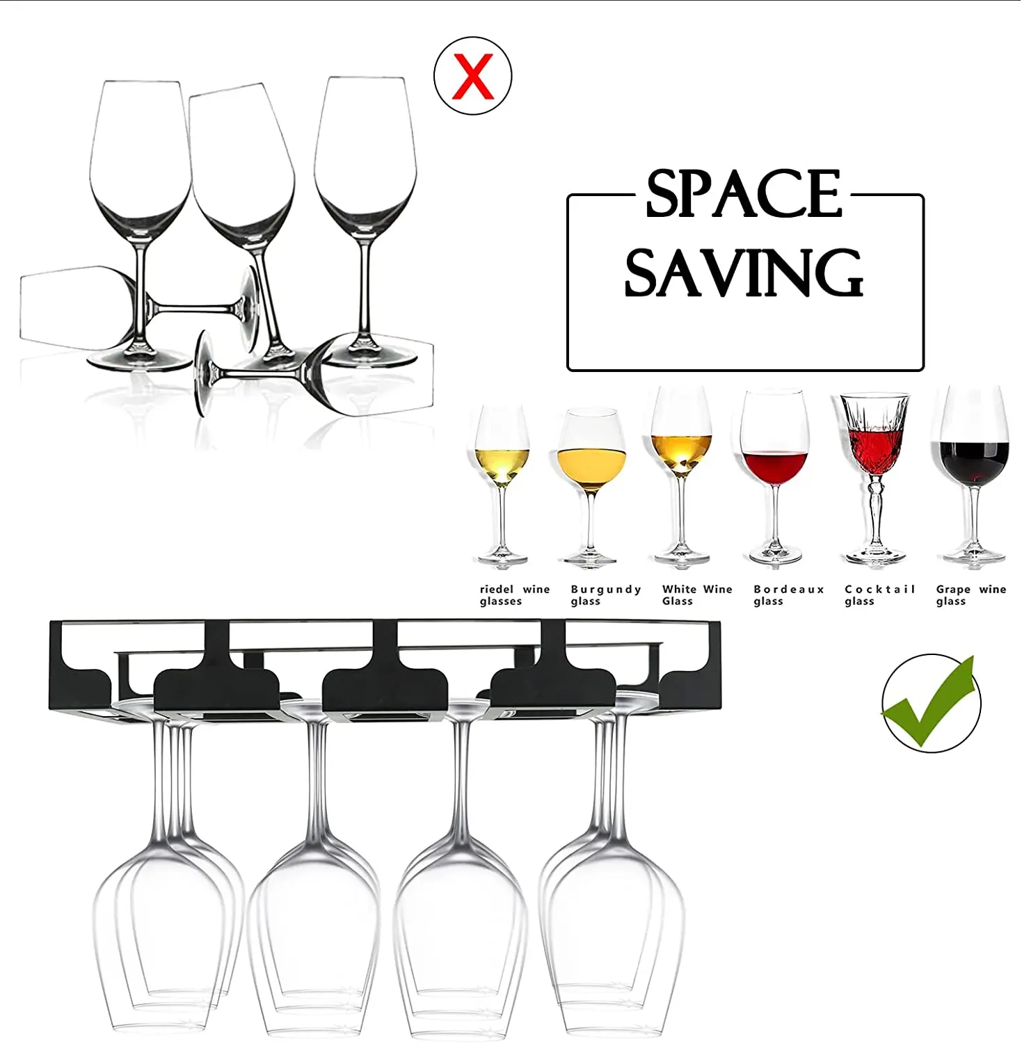 Wine Glass Holder Under Shelf Steel 16.5 Inch