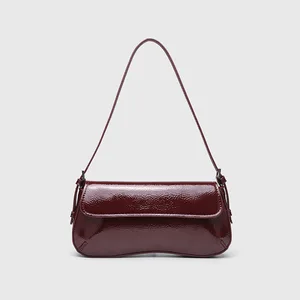 ZA New Glossy PU Leather Shoulder Bag Women 22CM Fashion Letter Design Luxury  Hot Red Underarm Handbag