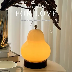 JACKSUN Simple Creative USB Charging Bedside Table Lamp Middle Ancient French Cream Glass Modern Ornament for Bedroom Lighting