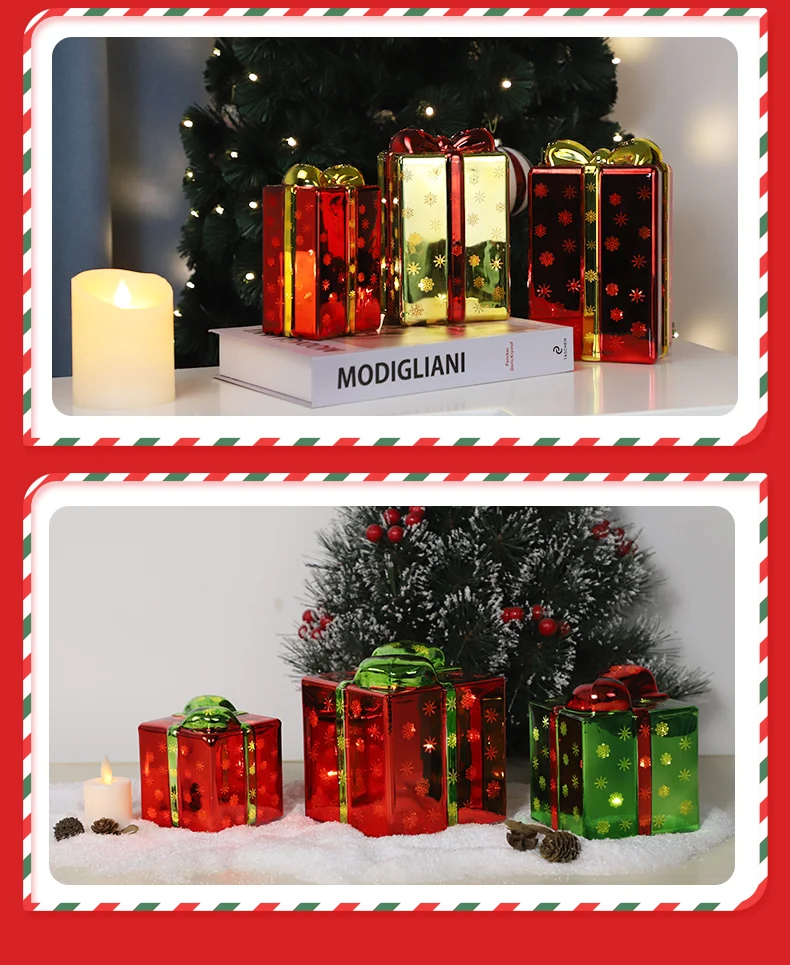 Holiday Decoration Ornaments Christmas Glass Gift Box With LED Lights hand blown glass christmas decorations factory