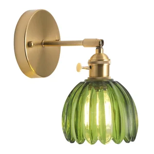 Modern Nordic Retro Glass Wall Lamp Gold Bedside Mirror Wall Light Iron Body with E27 Base for Bedroom or Study