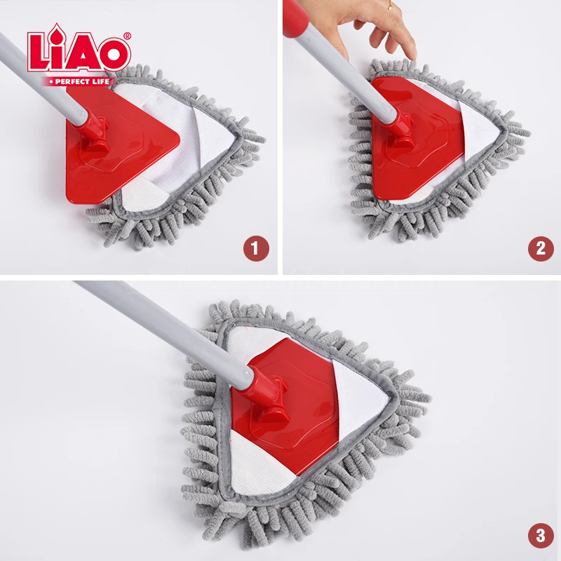 LiAo Retractable Handle Microfiber Chenille Triangle Mini duster Mop for Kids Car Home Cleaning