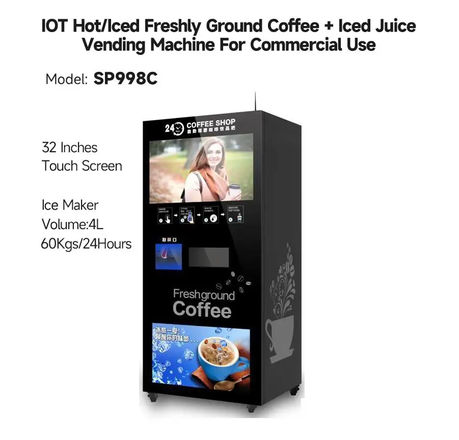 Sp998c Touch Screen 19bar Freshly Ground Coffee Machine Commercial Iced Coffee Vending Machine