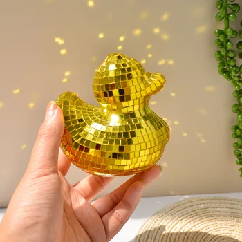 New Fashion Design Cute Party Home Sequined Gold Silver Small Duck Glass Mirror Disco Ball Decoration