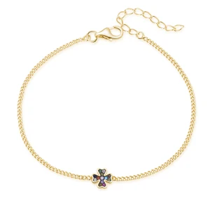 Gold Plated Summer Four-Leaf Clover Cuban Chain Bracelet 925 Sterling Silver Leaf Clover Bracelet