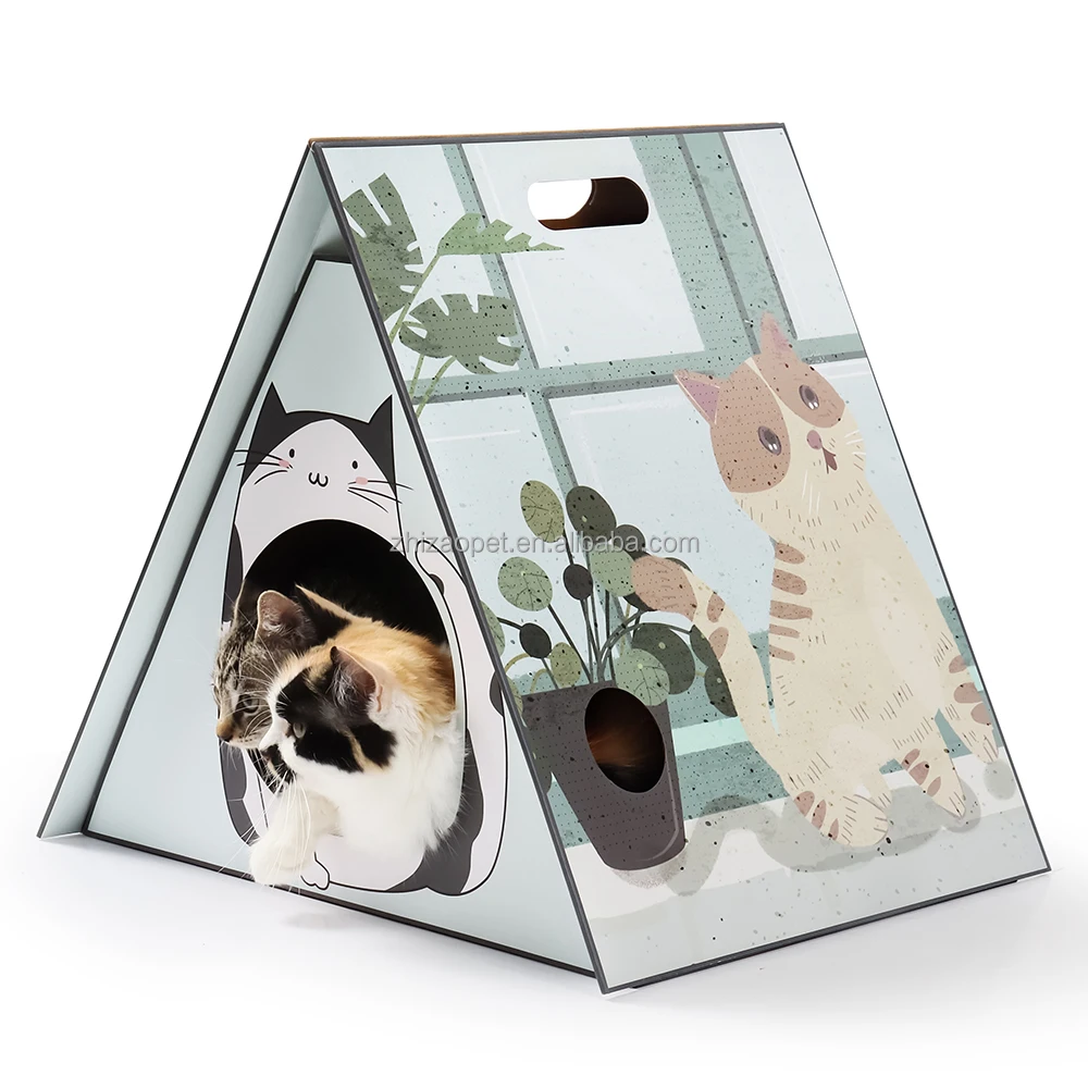 Free Sample Wholesale Tent Shape Sturdy Foldable Cat House Cat