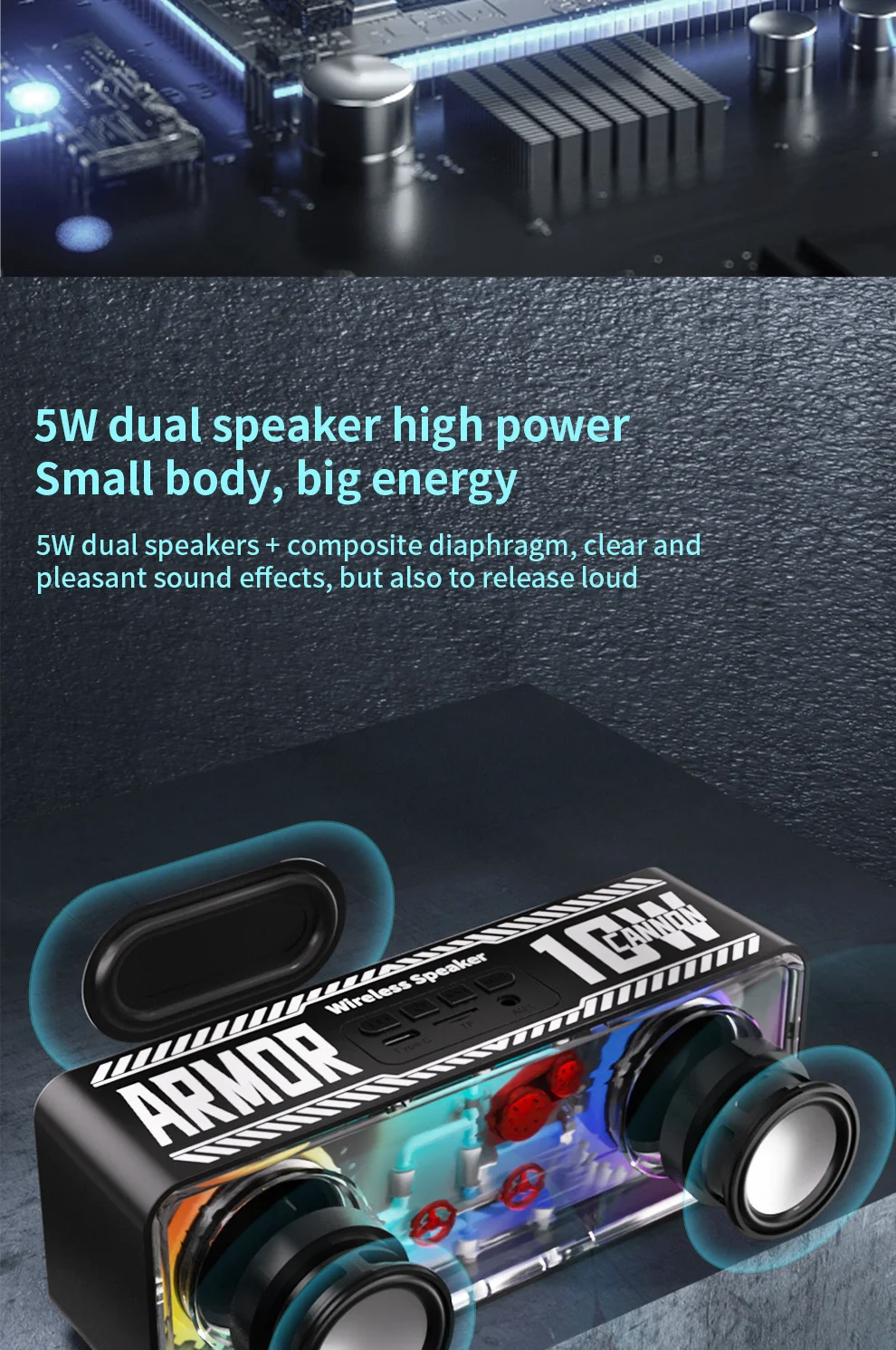 10W Double Horn V8 Mecha Speaker Portable Bass Wireless RGB BT 5.0 Speaker With KC LED lighting