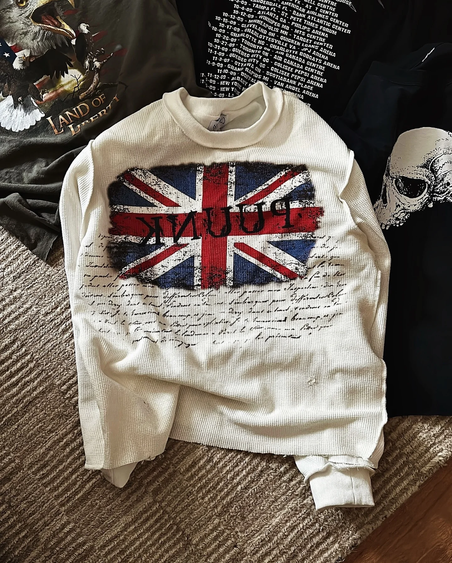 Salati Wholesale Vintage Neck Screen Printing Waffle Knit Heavyweight Oversized 100% Cotton Thermal Full Long Sleeve Men's gallery 6