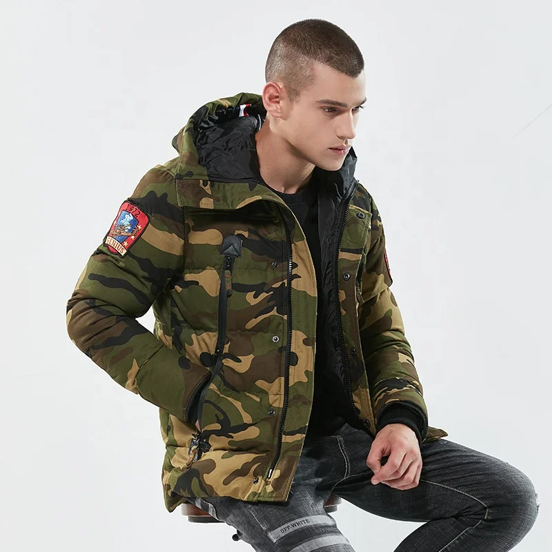 Men Winter Warm Casual Thick Hooded Jacket Fit Overcoat Outwear Coat Camouflage