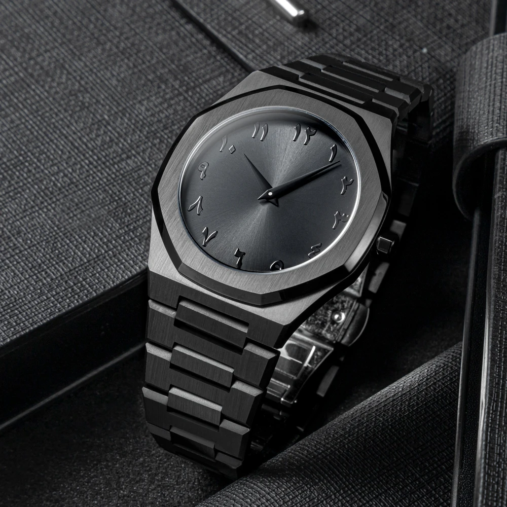 Custom Logo Wristwatch Islamic Muslim OEM Stainless Steel Luxury Men Arabic Numbers Dial High Quality Watch Quartz for Men