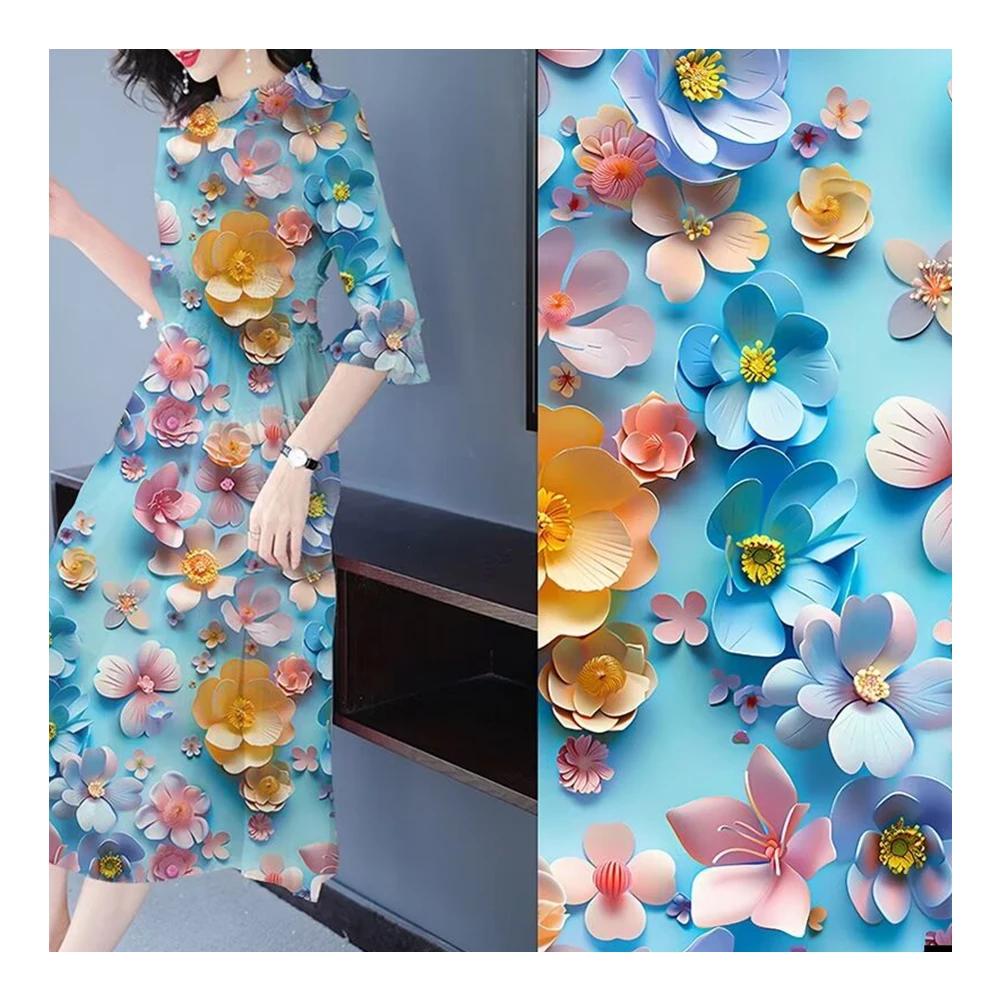 45s Custom Floral Woven Rayon Challis Fabric Kain Digital Printed Spun 100% Viscose