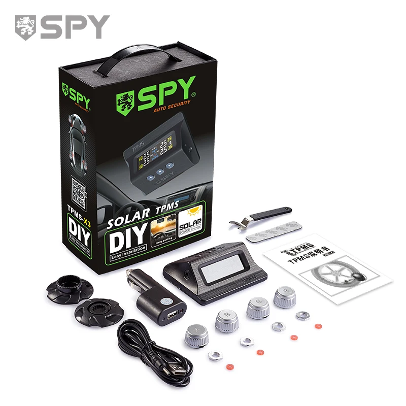 SPY Digital Tire Pressure Sensor Internal Tpms for Android Auto Screen Car HUD Display Solar Monitoring Tire Gauges