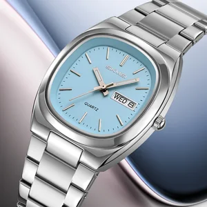 SKMEI 2420 Hot Sale Antique Simple Minimalist Silver Blue Glass 48mm Stainless Steel Strap Unisex Couple Analog Quartz Watch