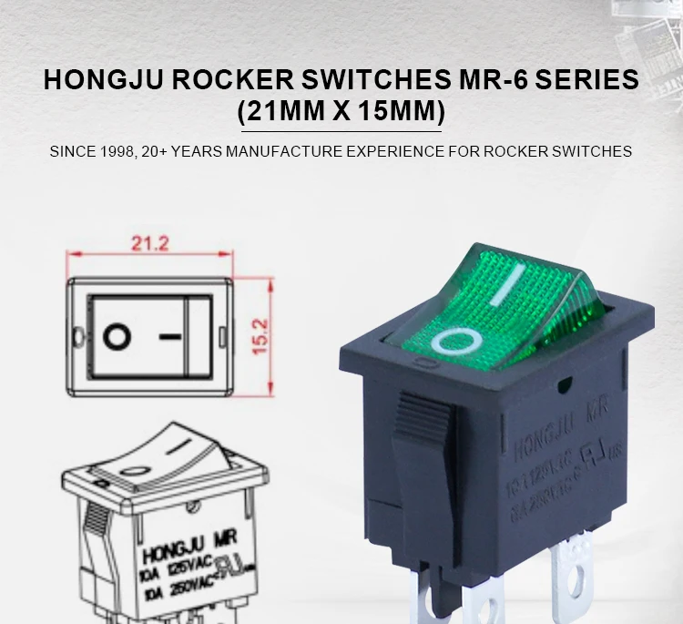 Mr-6-210-c5l-bg(10a Rocker Switch) Hongju Mr6 10a 125v 6a 250v Rocker ...