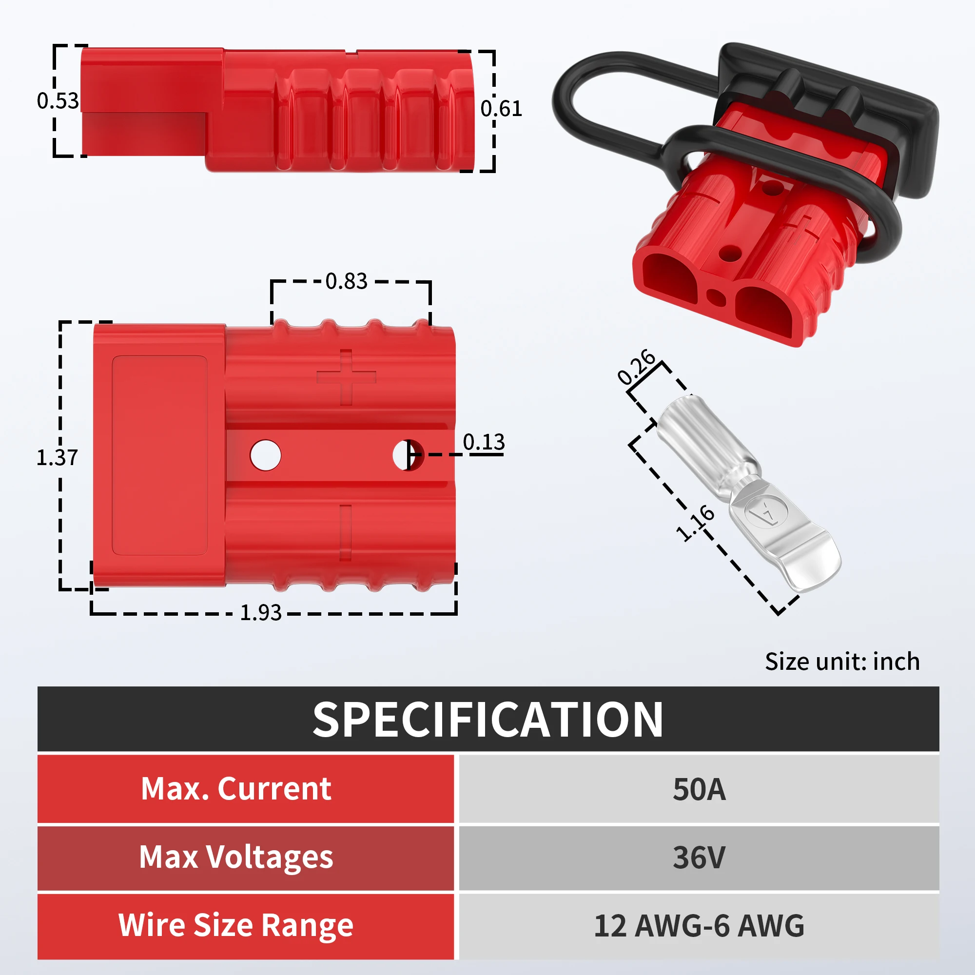 4-Pack Battery Quick Connector – 50A 8AWG Plug, Winch/Trailer Disconnect, Red, Made In China