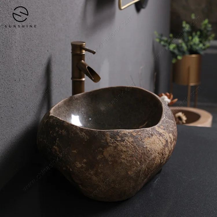Factory Direct Natural River Cobble Stone Countertop Bathroom Vessel Sink